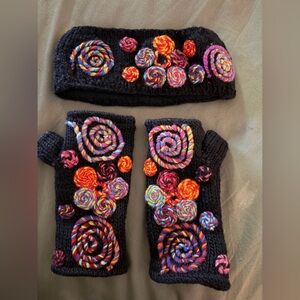 Vibrant Swirl Knit Headband and Fingerless Gloves